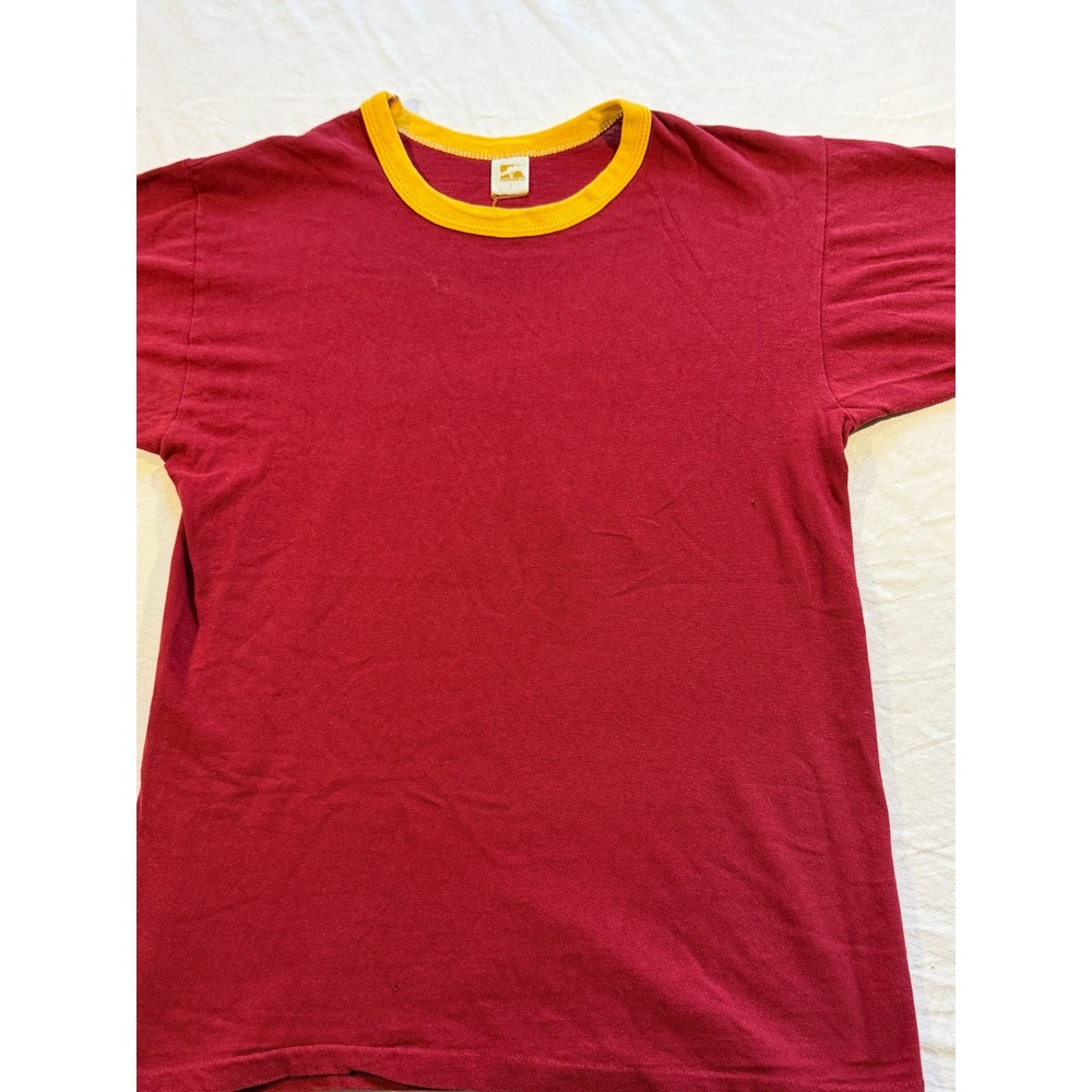 Vintage Russell Athletic Ringer Tee Maroon Gold Number 32 Short Sleeve Shirt L